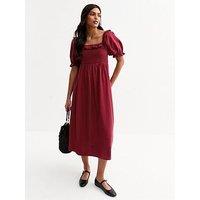 New Look Burgundy Puff Sleeve Midi Dress