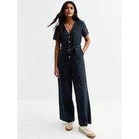 New Look Navy V Neck Button Front Jumpsuit