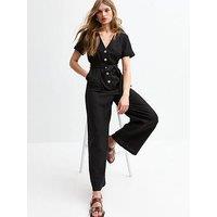 New Look V-Neck Button Front Jumpsuit - Black