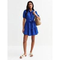New Look Blue Textured Belted Tiered Shirt Dress