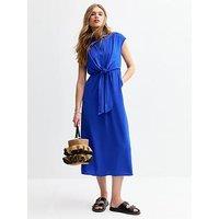 New Look Bright Blue Crinkle Texture Tie Front Midi Shirt Dress