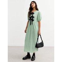 New Look Gingham Tie Front Midi Dress - Green