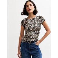 New Look Short Sleeve Leopard Print Top - Brown