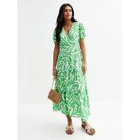 New Look Green Floral Print Wrap Midi Dress