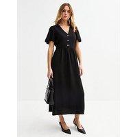 New Look Black Flutter Sleeve Button Front Midi Dress