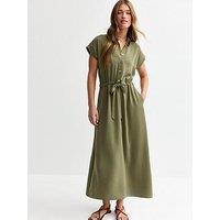 New Look Khaki Drawstring Waist Textured Midi Dress