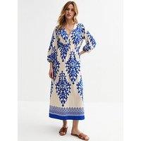 New Look Off White Paisley Print V-Neck Smock Midi Dress
