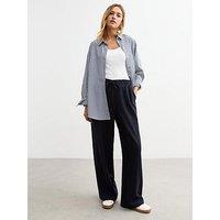 New Look Navy Linen Blend Drawstring Waist Trousers