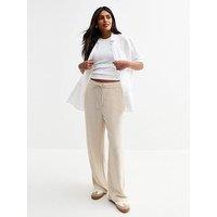 New Look Louis Linen Wide Leg Trousers - Beige
