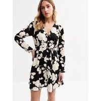 New Look Blurred Floral Print Mini Shirt Dress - Black