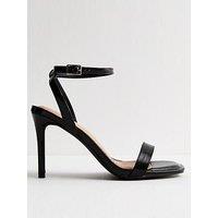 New Look Snakeskin Effect Faux Leather Stiletto Sandals - Black