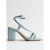 New Look Light Blue Faux Leather Block Heel Multi Strap Sandals