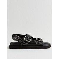 New Look Contrast Stitch Faux Leather Sandals - Black