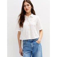 New Look Floral Jacquard Embroidered Short Sleeve Shirt - White