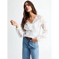 New Look White Floral Embroidered Lace Mesh Blouse