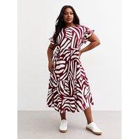 New Look Curves Red Abstract Print Jersey Midi Dress