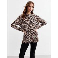 New Look Leopard Print Long Sleeve Top - Brown