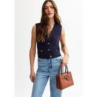 New Look Navy Stitch Detail V-Neck Knitted Waistcoat