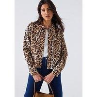 Only Leopard Print Faux Suede Jacket - Beige
