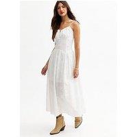 New Look White Floral Embroidered Cotton Midi Dress