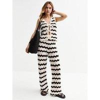 New Look Wavey Open Knit Wide Leg Trousers - Black