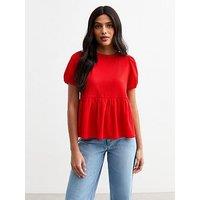 New Look Red Crinkled Jersey Tie Back Peplum Top