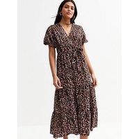 New Look Lia Leopard Tier Wrap Midi - Brown
