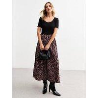 New Look Black 2 In 1 Leopard Print Midi Dress - Brown