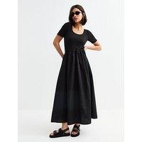 New Look Black 2 In 1 Poplin Skirt Midi Dress