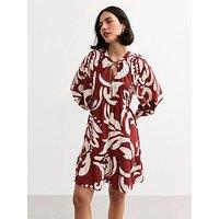 New Look Red Abstract Print Tiered Smock Mini Dress