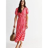 New Look Pink Striped Wrap Midi Dress