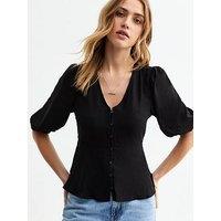 New Look Black V-Neck Button Front Top