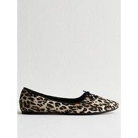 New Look Leopard Print Cutout Ballet Pumps - Brown