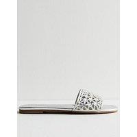 New Look Wide Fit Silver Faux Leather Diamante Embellished Sandals