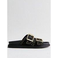 New Look Black Faux Leather Studded Buckled Strap Sandals