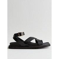 New Look Black Faux Leather Crossover Strap Sandals