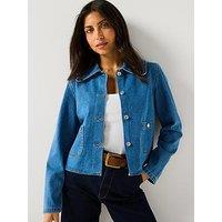 Only Collar Detail Denim Jacket - Blue