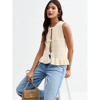 New Look Cream Tie Front Sleeveless Cardigan