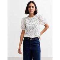 New Look White Spot Print Puff Sleeve Top