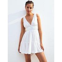 New Look White Crinkled V-Neck Beach Mini Dress