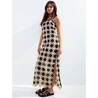 New Look Black Crochet Square Neck Maxi Beach Dress