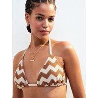 New Look Brown Zigzag Crochet Halterneck Bikini Top