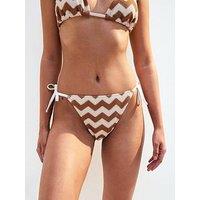 New Look Brown Zigzag Crochet Tie Side Bikini Bottoms