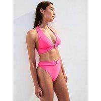 New Look Bright Pink Triangle Hoop Detail Halterneck Bikini Top