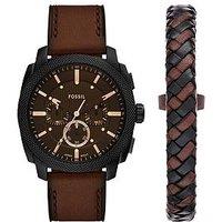 Fossil Men'S Machine Chronograph Black Stainless Steel Watch And Bracelet Set Fs6102Set