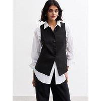 New Look Black Crew Neck Linen Blend Waistcoat