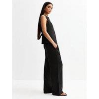 New Look Black Khaki Linen Blend Wide Leg Trousers