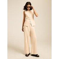 New Look Stone Linen Blend Wide Leg Trousers - Beige