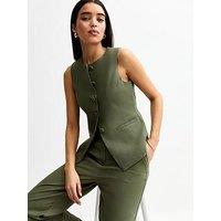 New Look Dark Khaki Linen Blend Wide Leg Trousers
