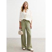 New Look Olive Drawstring Wide Leg Trousers - Green